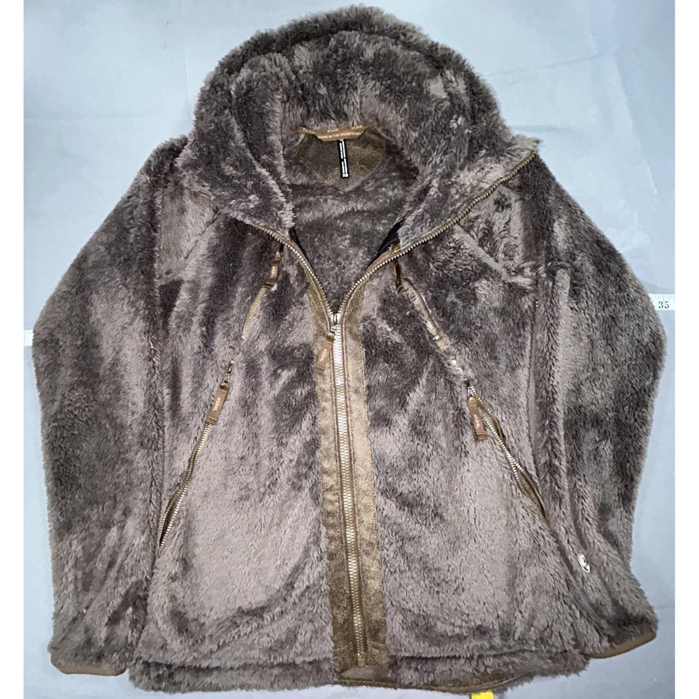 Kuhl Jacket Womens XS Green Fuzzy Fleece Hooded Full Zip‎ Pockets Cozy Warm